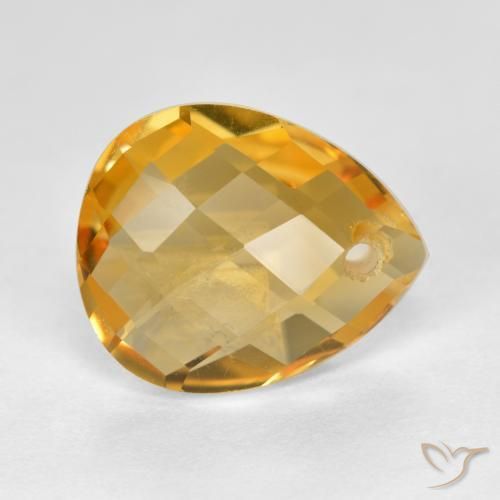 3.63 ct Golden Citrine Stone, Natural Citrine in Pear Checkerboard with Hole Shape for Sale