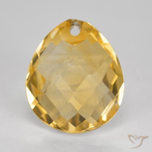 3.8 ct Yellow Citrine, 11.8 x 10.2 mm Pear Checkerboard From Brazil, Photo A