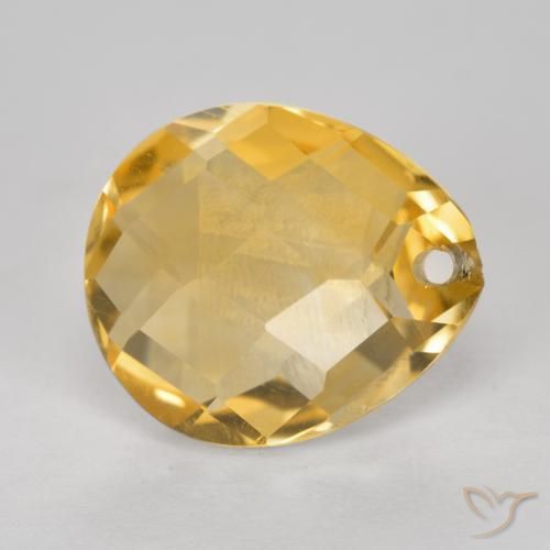 3.80 ct Golden Citrine Stone, Natural Citrine in Pear Checkerboard with Hole Shape for Sale