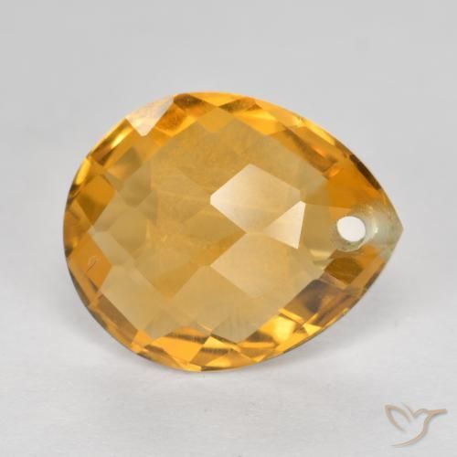 3.37 ct Golden Citrine Stone, Natural Citrine in Pear Checkerboard with Hole Shape for Sale