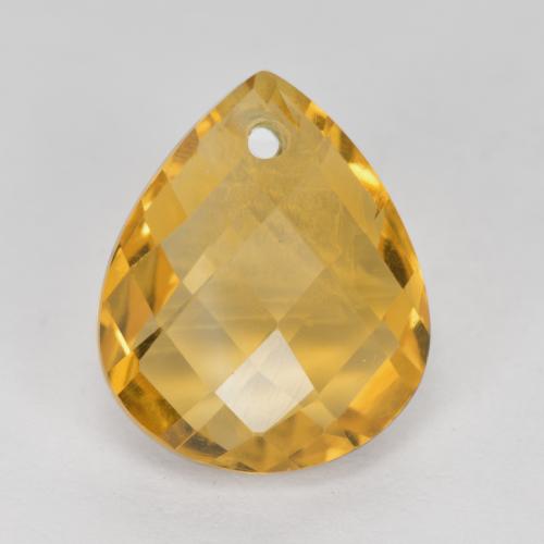Dark Golden Citrine Gem - 3.9ct Pear Checkerboard with Hole (ID: 558210)