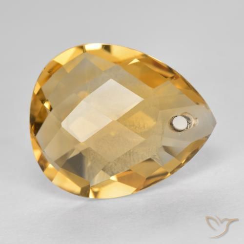3.49 ct Golden Citrine Stone, Natural Citrine in Pear Checkerboard with Hole Shape for Sale