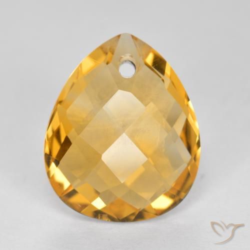3.61 ct Yellow Citrine, 12.1 x 10.1 mm Pear Checkerboard From Brazil, Photo A
