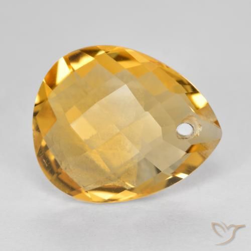 3.61 ct Golden Citrine Stone, Natural Citrine in Pear Checkerboard with Hole Shape for Sale