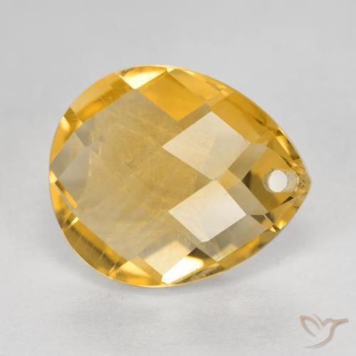 3.80 ct Golden Citrine Stone, Natural Citrine in Pear Checkerboard with Hole Shape for Sale