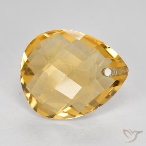 3.39 ct Golden Citrine Stone, Natural Citrine in Pear Checkerboard with Hole Shape for Sale