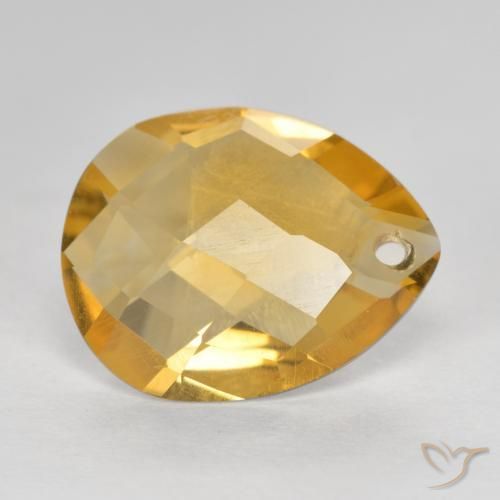 2.98 ct Golden Citrine Stone, Natural Citrine in Pear Checkerboard with Hole Shape for Sale