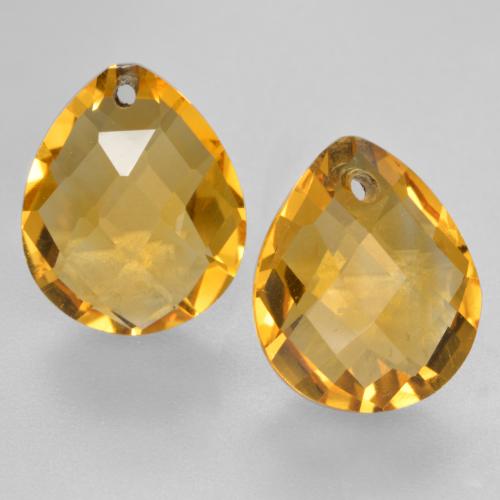 Deep Golden Orange Citrine Gem - 3.8ct Pear Checkerboard with Hole (ID: 558243)