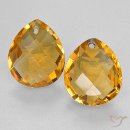 6.78 ct Yellow Citrine, 11.9 x 9.9 mm Pear Checkerboard From Brazil, Photo A