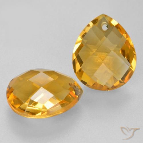 6.78 ctw Golden Citrine Stones, Natural Citrine in Pear Checkerboard with Hole Shape for Sale