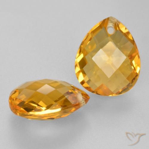 7.14 ctw Golden Citrine Stones, Natural Citrine in Pear Checkerboard with Hole Shape for Sale