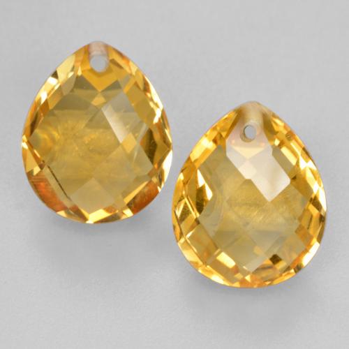 Deep Golden Orange Citrine Gem - 3.8ct Pear Checkerboard with Hole (ID: 558246)