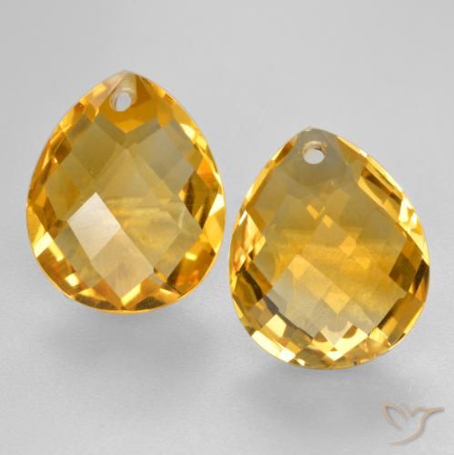 7.24 ct Yellow Citrine, 11.9 x 9.9 mm Pear Checkerboard From Brazil, Photo A