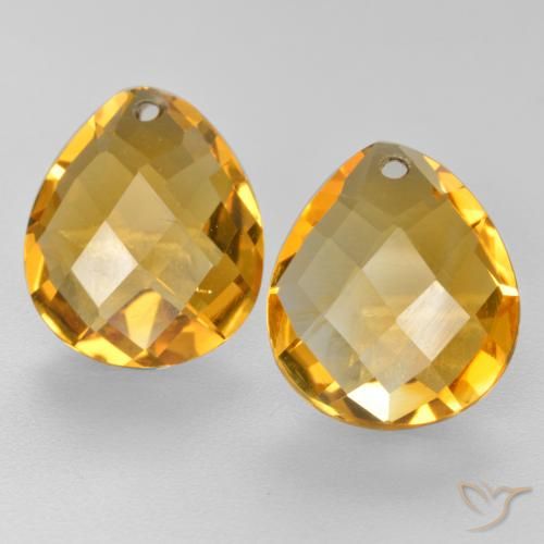 Deep Golden Orange Citrine Gem - 3.5ct Pear Checkerboard with Hole (ID: 558248)