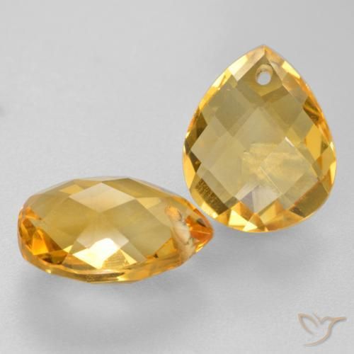 7.73 ctw Golden Citrine Stones, Natural Citrine in Pear Checkerboard with Hole Shape for Sale