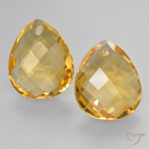Medium-Dark Golden Citrine Gem - 3.4ct Pear Checkerboard with Hole (ID: 558250)