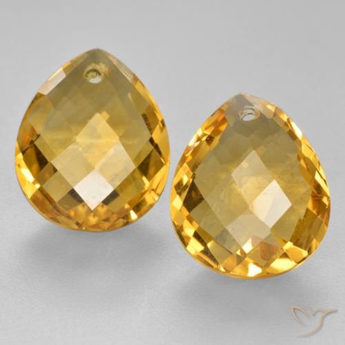 7.54 ct Yellow Citrine, 12.1 x 10 mm Pear Checkerboard From Brazil, Photo A