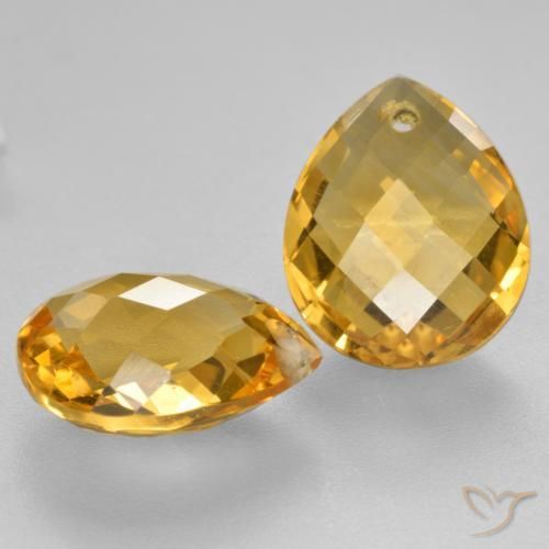7.54 ctw Golden Citrine Stones, Natural Citrine in Pear Checkerboard with Hole Shape for Sale