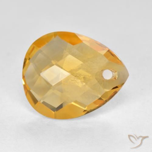 3.17 ct Golden Citrine Stone, Natural Citrine in Pear Checkerboard with Hole Shape for Sale