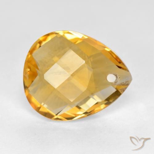 3.50 ct Golden Citrine Stone, Natural Citrine in Pear Checkerboard with Hole Shape for Sale