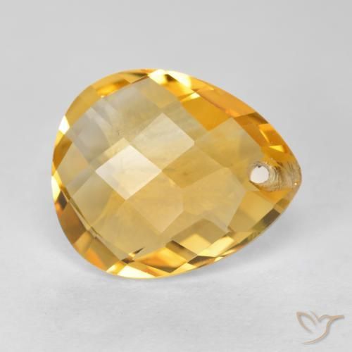 3.61 ct Golden Citrine Stone, Natural Citrine in Pear Checkerboard with Hole Shape for Sale