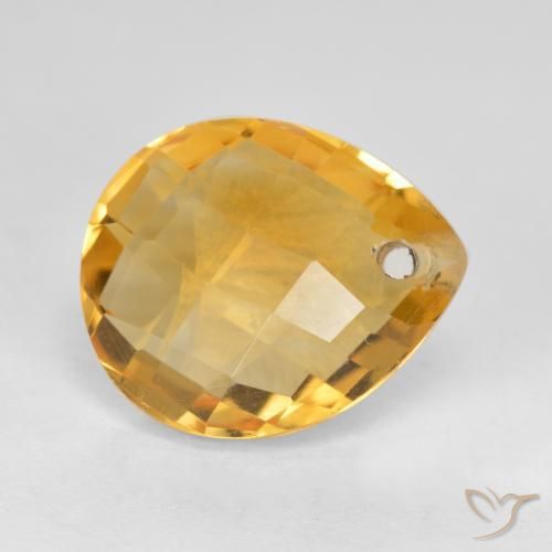 3.88 ct Golden Citrine Stone, Natural Citrine in Pear Checkerboard with Hole Shape for Sale