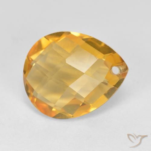 3.75 ct Golden Citrine Stone, Natural Citrine in Pear Checkerboard with Hole Shape for Sale