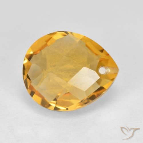 3.57 ct Golden Citrine Stone, Natural Citrine in Pear Checkerboard with Hole Shape for Sale