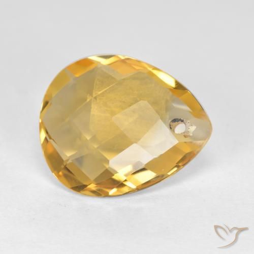 3.02 ct Golden Citrine Stone, Natural Citrine in Pear Checkerboard with Hole Shape for Sale