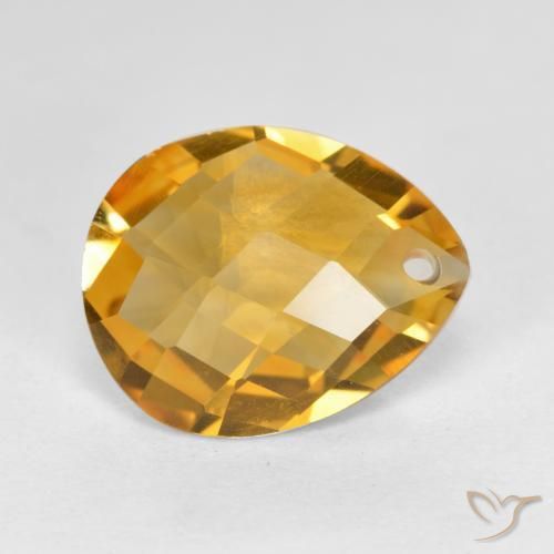 3.26 ct Golden Citrine Stone, Natural Citrine in Pear Checkerboard with Hole Shape for Sale