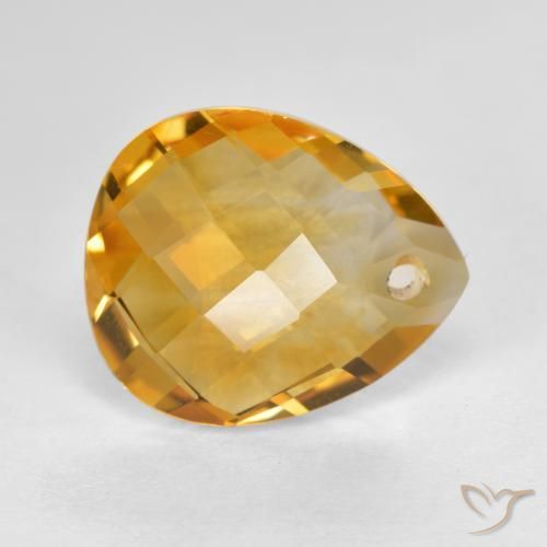 3.56 ct Golden Citrine Stone, Natural Citrine in Pear Checkerboard with Hole Shape for Sale