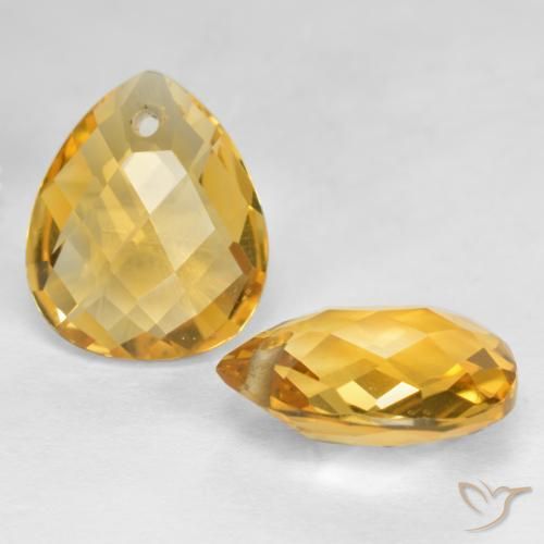 7.20 ctw Golden Citrine Stones, Natural Citrine in Pear Checkerboard with Hole Shape for Sale