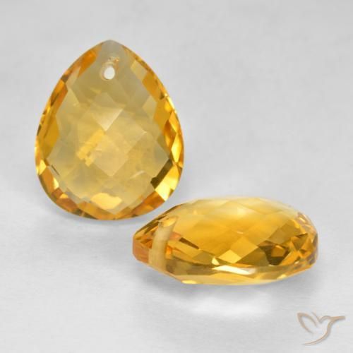 7.38 ctw Golden Citrine Stones, Natural Citrine in Pear Checkerboard with Hole Shape for Sale