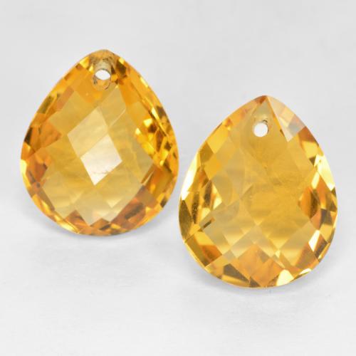 Deep Golden Orange Citrine Gem - 3.9ct Pear Checkerboard with Hole (ID: 558494)