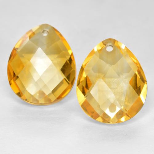 Medium Golden Citrine Gem - 3.9ct Pear Checkerboard with Hole (ID: 558495)