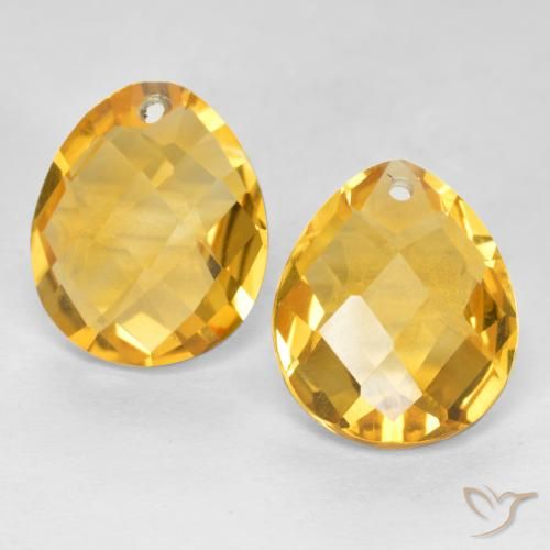 7.09 ct Yellow Citrine, 11.8 x 9.9 mm Pear Checkerboard From Brazil, Photo A