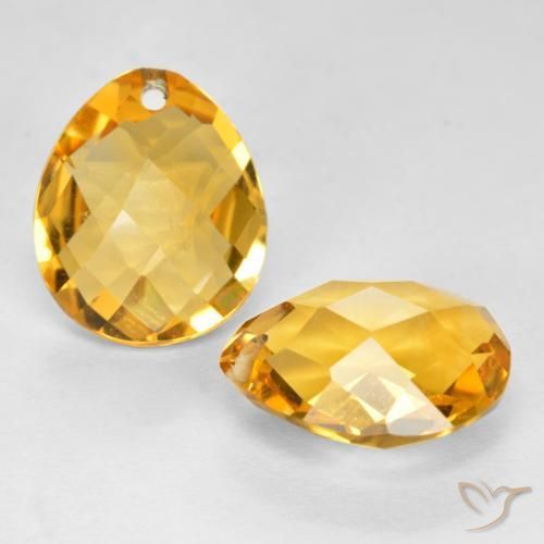 7.09 ctw Golden Citrine Stones, Natural Citrine in Pear Checkerboard with Hole Shape for Sale