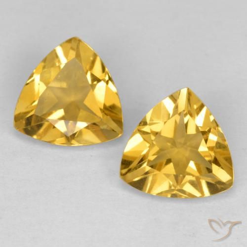 2.01 ctw Golden Citrine Gemstones, Citrine Gems in Trillion Facet Shape for Sale.