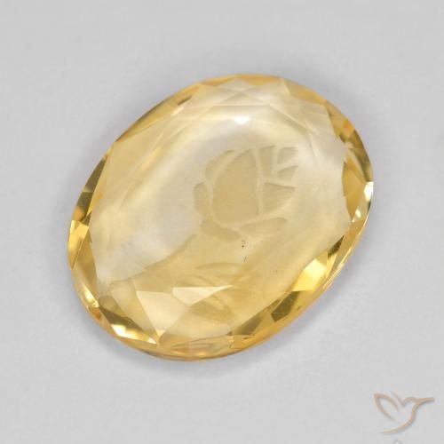 1.42 ct Golden Citrine Stone, Natural Citrine in Carved Oval Shape for Sale