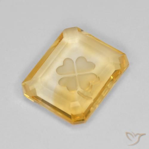 3.40 ct Golden Citrine Stone, Natural Citrine in Carved Octagon Shape for Sale