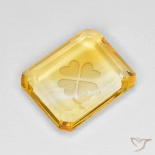 3.45 ct Golden Citrine Stone, Natural Citrine in Carved Octagon Shape for Sale