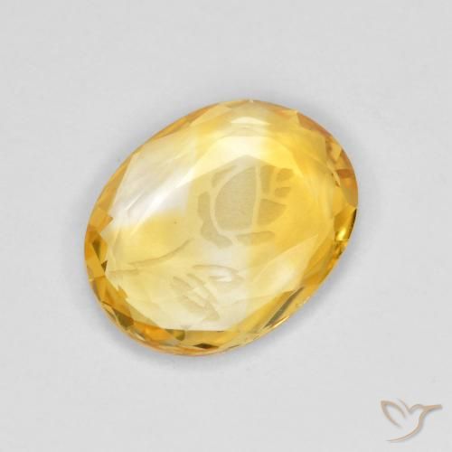 1.53 ct Golden Citrine Stone, Natural Citrine in Carved Oval Shape for Sale