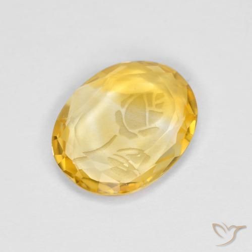 1.51 ct Golden Citrine Stone, Natural Citrine in Carved Oval Shape for Sale