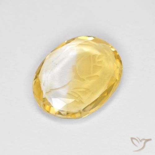 1.47 ct Golden Citrine Stone, Natural Citrine in Carved Oval Shape for Sale