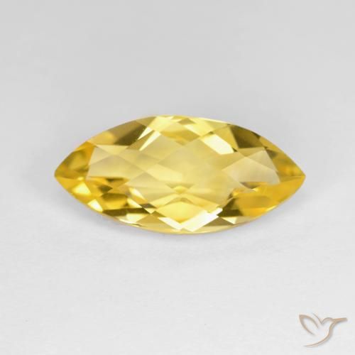 2.84 ct Golden Citrine Stone, Natural Citrine in Marquise Checkerboard Shape for Sale