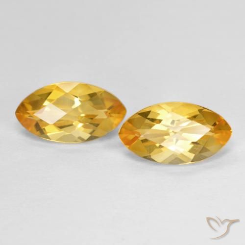 2.08 ct Yellow Citrine, 9.2 x 5 mm Marquise Checkerboard From Brazil, Photo A
