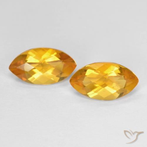 Deep Orange-Gold Citrine Gem - 0.9ct Marquise Checkerboard (ID: 606878)