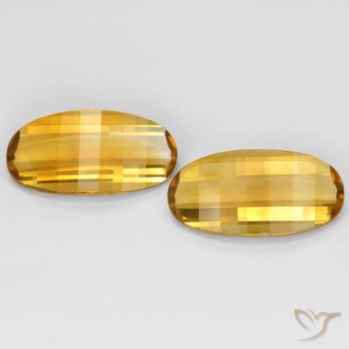 4.88 ct Yellow Citrine, 14 x 7 mm Oval Checkerboard From Brazil, Photo A