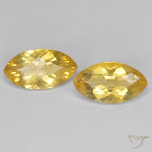 1.75 ct Yellow Citrine, 9 x 5 mm Marquise Checkerboard From Brazil, Photo A