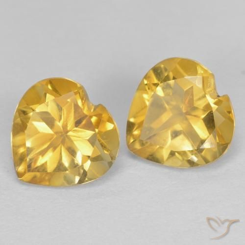 1.37 ctw Golden Citrine Gemstones, Citrine Gems in Heart Facet Shape for Sale.